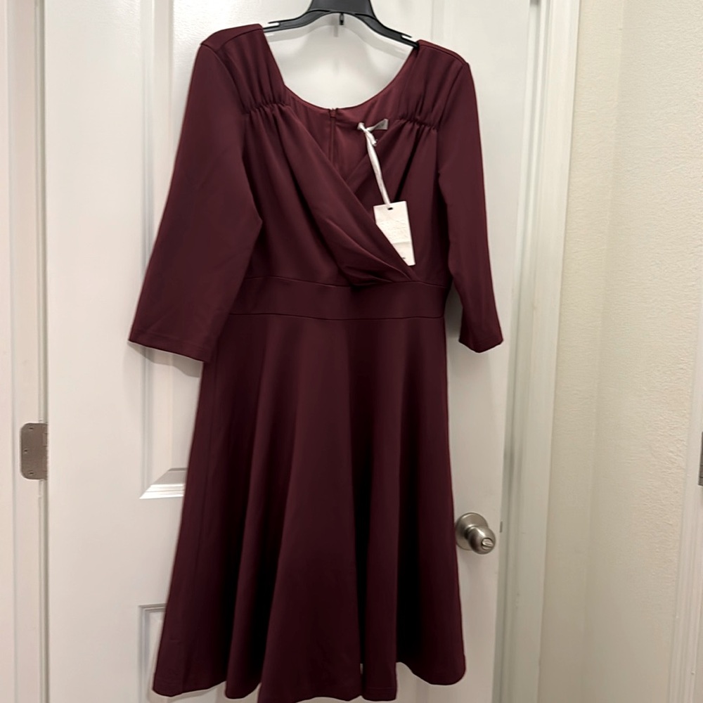 Grace Karin Dress burgundy 3/4 sleev zipper back full skirt size XL nwt